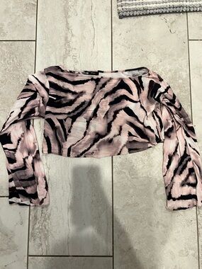 Pink and Black Zebra Print Long Sleeve off the shoulder Crop Top